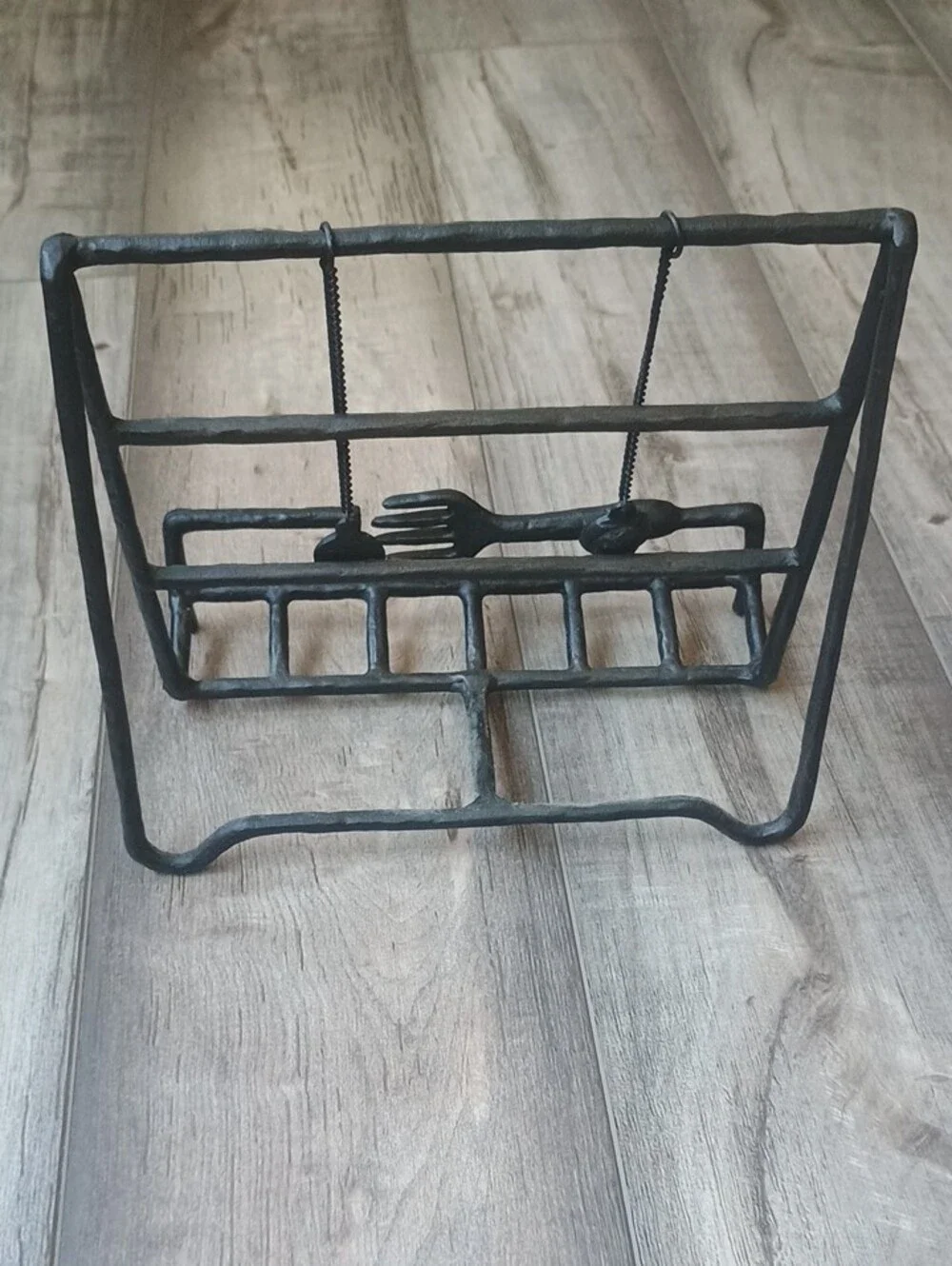 Black Cast  Cookbook Stand Holder with Fork Accent